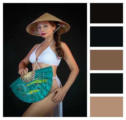 Asia Cone Hat Vietnamese Hat Vietnam Portrait Woman Fashion Cape Figure Swimsuit Style Image